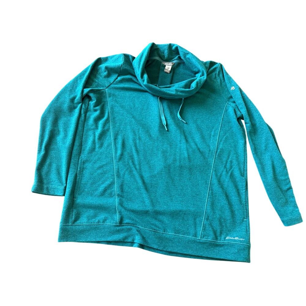 Eddie Bauer Womens Fairview Funnel Neck Sweater M Green Comfort Cozy Loungewear
